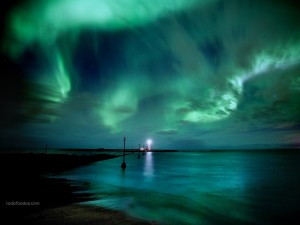 The aurora borealis, seen in Reykjavik (Iceland)