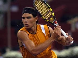 Rafa Nadal sweating on court