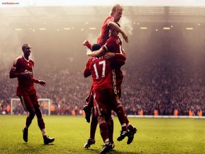 Liverpool players celebrating a goal