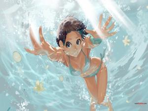 Manga girl underwater