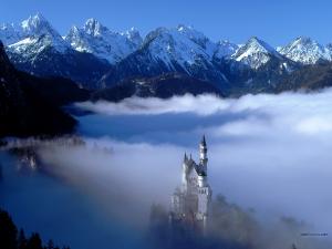 A fantasy castle between mountains