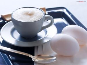 Boiled eggs and coffee at breakfast