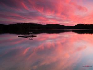 Red sky over a lake
