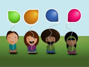 Happy children with colorful balloons