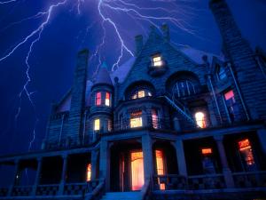 Lightnings over a house at dead of night