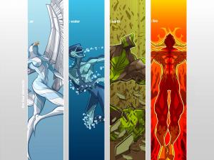 The four elements: air, water, earth and fire