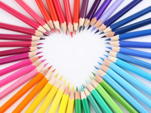 Colored pencils forming a heart