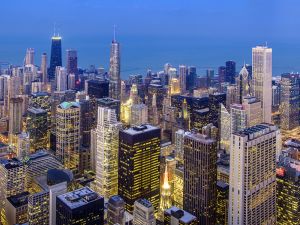 The city of Chicago at night