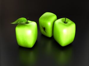 Green apples cube-shaped (3D)
