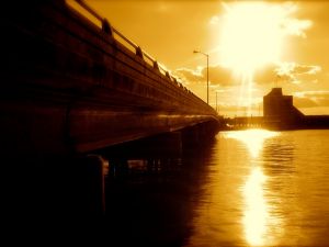 Bridge lit by a golden sun