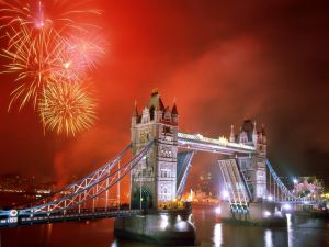 Fireworks over the Tower Bridge, London