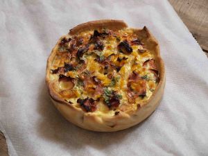 Quiche or savory pie with bacon