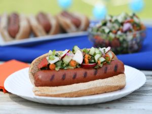 Hot dog with fresh vegetables