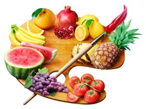 Painter palette with fruits