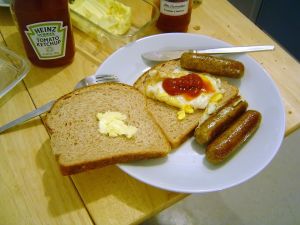 Sandwich with sausage and egg