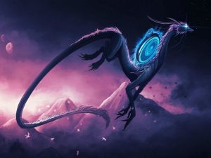 Magical dragon under a purple sky