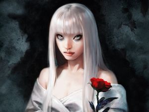 White-haired girl with a rose