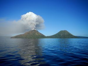 Mount Tavurvur, a part of the caldera of the Rabaul volcano, in Papua, New Guinea