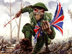 Eddie, the mascot of Iron Maiden group, in the battlefield