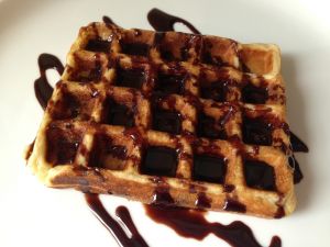 Waffle with chocolate syrup