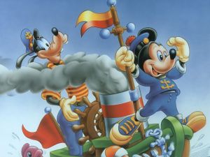 Mickey and Goofy sailing boat
