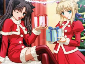 Manga girls with Christmas gifts