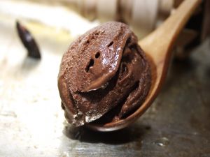 Spoon with chocolate ice cream
