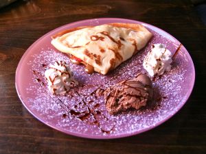 Crepe with chocolate and ice cream
