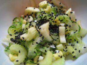Refreshing salad with cucumber, celery and black sesame