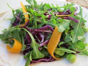 Tricolor salad: green, purple and orange