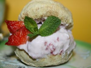 Sweet bun filled with strawberry cream