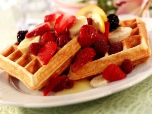 Waffle with fruits for breakfast