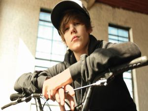 Justin Bieber on bicycle