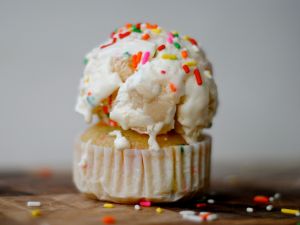 Cupcake with a scoop of ice cream
