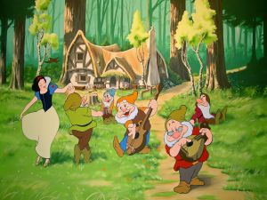 Snow White dancing with the dwarfs