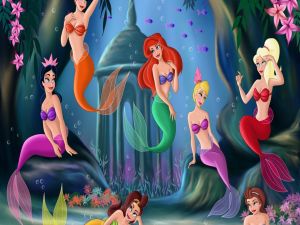 Meeting of mermaids in the seabed