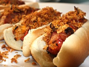 Hot dogs with fried onions