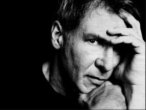 Harrison Ford in black and white