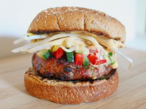 Hamburger with soy and diced vegetables