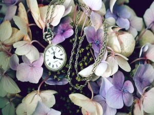 Clock among flowers