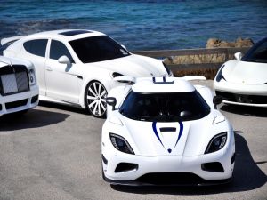 Four white cars