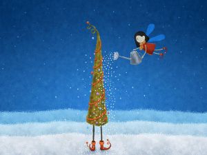 Fairy watering her Christmas tree