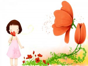 Girl playing with flowers
