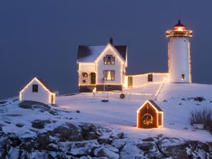 Houses with Christmas lights