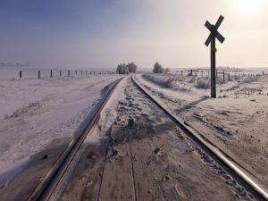 Snow on railroad tracks