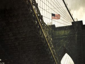 Flag of the United States on Brooklyn Bridge