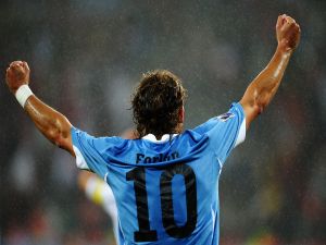 Diego Forlan playing for Argentina