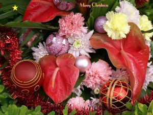 Christmas Arrangement with flowers and balls