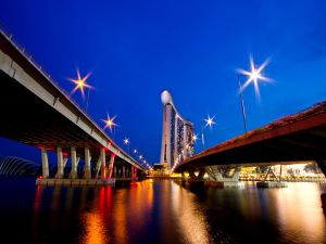 Bridges at night in Singapore
