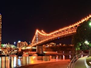 A bridge with many lights on